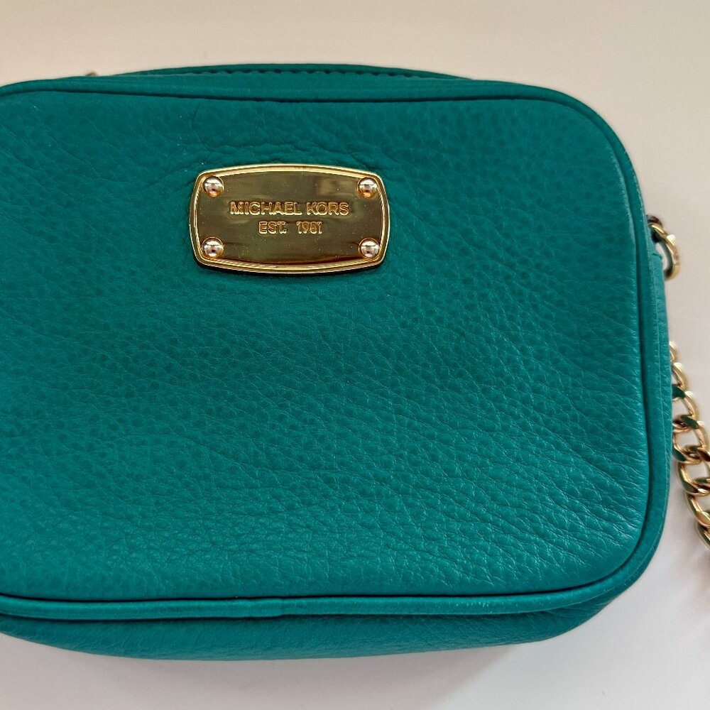 Michael Kors Crossbody Bag Turquoise/Teal with Gold Plaque